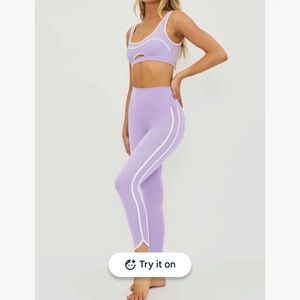 Beach Riot Lavender Sports Bra with White Trim